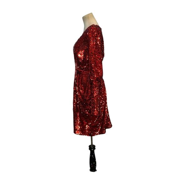 Gabrielle Union red sequins long sleeves deep v neck party dress size medium - Picture 11 of 16